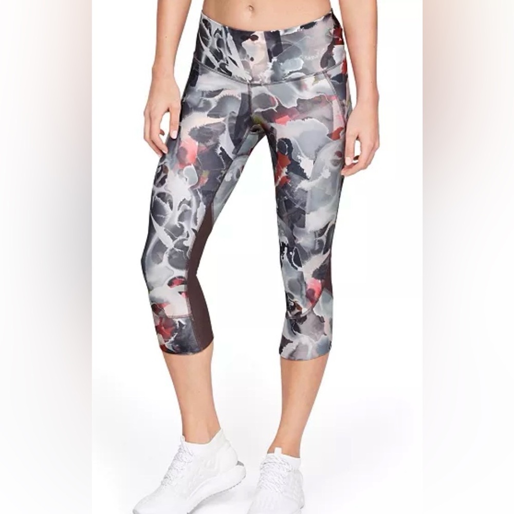 Under Armour HeatGear Compression Fly Fast EUC Cropped Small Leggings Pink Gray